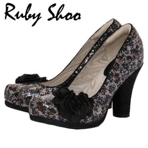 Ruby Shoo High Heels Womens Shoes Eva Leopard Sequins Heeled Vegan 3 - 8 - Picture 1 of 4