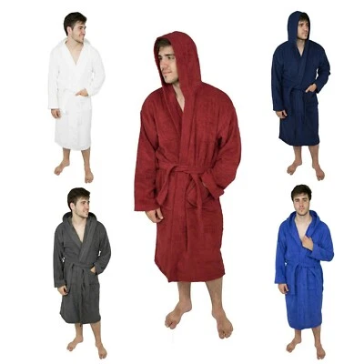 New Men Hooded Bathrobes 100% Terry Cotton Shawl Toweling Dressing Gown Spa Robe - Image 1 of 3