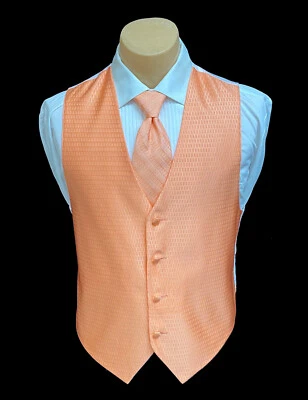 Colete smoking masculino Jean Yves laranja claro e gravata longa costas inteiras casamento formatura médio - Imagem 1 de 4