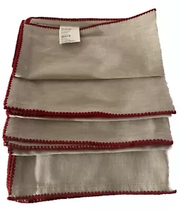 Crate & Barrel-Bailey 100% Cotton Napkins-Natural/Red-Set of 4 *NEW - Picture 1 of 2