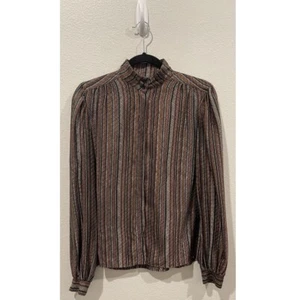 Blouse en soie rayée multicolore BETTY HANSON années 80 taille 8 - Photo 1/5