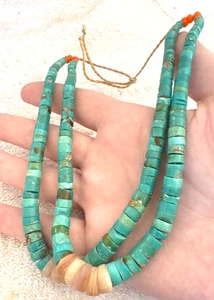 Collar De Colección SANTO DOMINGO HEISHI TURQUESA ABALORIO GRADUADO OSTRA ESPINOSA ROBLE SIN PRECIO BASE - Imagen 1 de 4