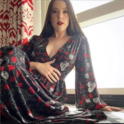 NEW La Femme En Noir x Bram Stoker | Dracula Maxi Dress Red Black Gothic Pinup S - Image 1 of 4