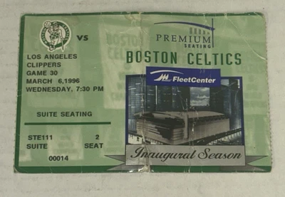Boston Celtics Clippers NBA Ticket Stub Fleet Center Inaugural Season 3/6/1996 - Image 1 of 2