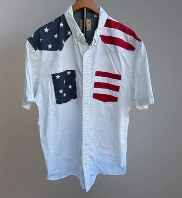 RedHead Men’s XL Patriotic USA Flag Shirt Stars Stripes Button Front Cotton - Image 1 of 4