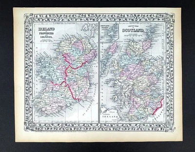 Mapa Mitchell 1874 Irlanda Escocia Dublín Corcho Edimburgo Inverness Glasgow Reino Unido Foto 1 de 4