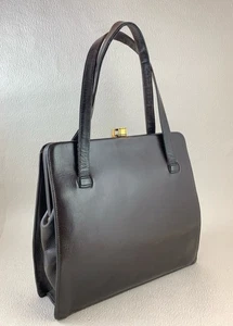 Well Loved Brown Leather 1950s Vintage Handbag Twin Handles & Buff Suede Lining - Picture 1 of 22