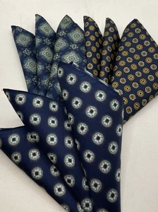 3 Patterned Pocket Squares, Blue Themed, 12 Inch - Picture 1 of 9