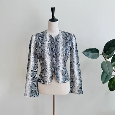 Blazer corto de satén ajustado con estampado de serpiente vintage Cache talla 2 Foto 1 de 4
