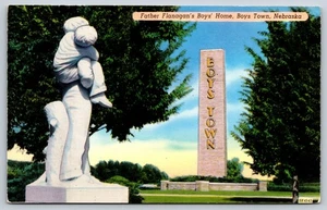 Father Flanagans Boys Home Boys Town Nebraska Postcard Statue Lincoln Highway - Picture 1 of 3