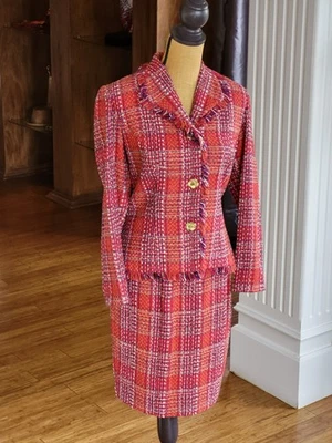Santa Fe Vintage Woven Textile Orange/Red Skirt Suit Size 6 - Image 1 of 4