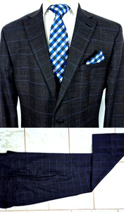 Jos. A. Bank Wool Blend Traveler Suit Tailored Fit Stretch Gray Check 44S 38x28 - Picture 1 of 17