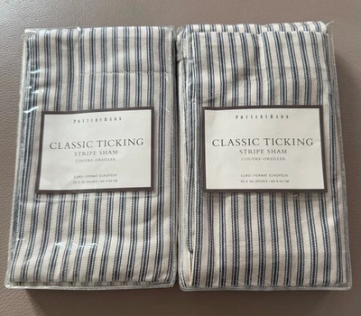 Pottery Barn Classic Tictac Stripe Euro Shams - Juego de 2 azules - NUEVO Foto 1 de 4