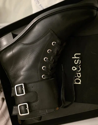 Botas de combate Ba&sh para mujer talla 40 de cuero negro con cordones y cierre de cremallera Foto 1 de 4