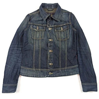 Veste En Jean Femme G-Star RAW Taille S Slim Bleu Foncé Trucker Jeans Distressé - Photo 1/4