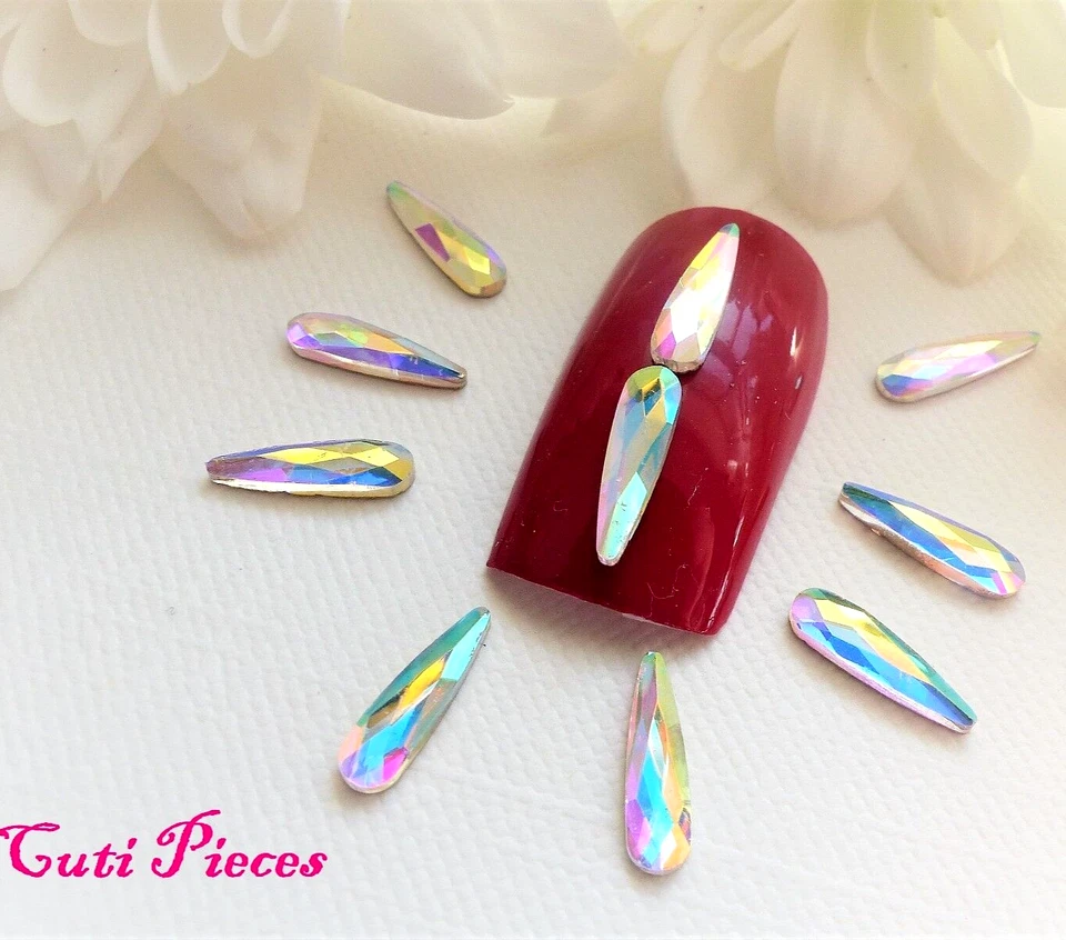3D Nail Art Teardrop Spear Droplet Shape AB Rhinestone Gems Flat Back Craft R5