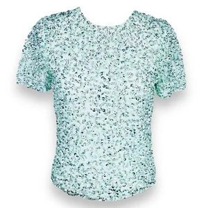 NWT ASOS Womens Mint Celeste Blue Sequin Short Sleeve Blouse Top US 4 - Picture 1 of 18