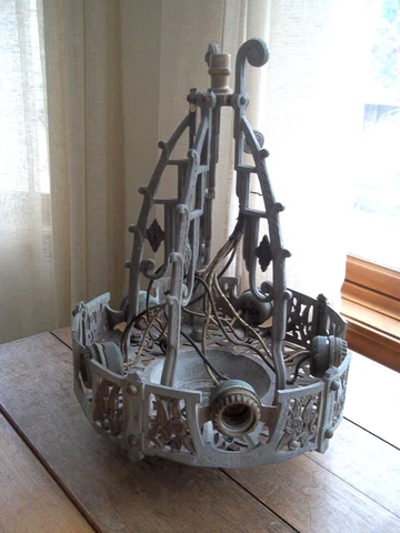 antique early electric,Victorian 1910's ORNATE CAST ALUMINUM- CHANDELIER Cover