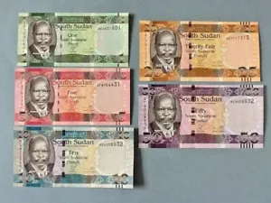 South Sudan 5 Note Lot P-5 thru P-9 ND(2011) - Picture 1 of 2