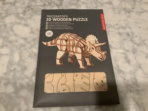 TRICERATOPS 3D Wooden Dinosaur Puzzle- Kikkerland Balsa Wood 56 Laser Cut Pieces - Picture 1 of 1