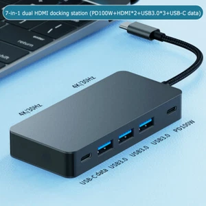 USB C Laptop Docking Station Dual Monitor HDMI USB C to Dual HDMI Adapter - Picture 1 of 10