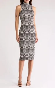 Nuevo con etiquetas Vestido Tubo Ramy Brook Peggy Cuello Simulado Sin Mangas Negro Tejido Chevron Talla Midi - Imagen 1 de 11