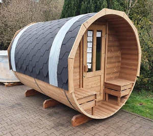 Sauna Fass 240x220 cm Ø Bausatz Fasssauna mit Terrasse NEU Gartensauna Banja - Bild 1 von 9