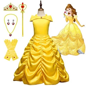 Girls Belle Princess Dress Costume Cosplay Kids Belle Birthday Book Week Dress~ - Picture 1 of 16