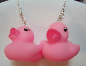PINK DUCK RUBBER DUCKIES VALINTINES DAY 925 Earrings Handcrafted USA Nora's - Picture 1 of 6