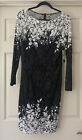 David Meister lace beaded cocktail dress - size 6 black white with flowers