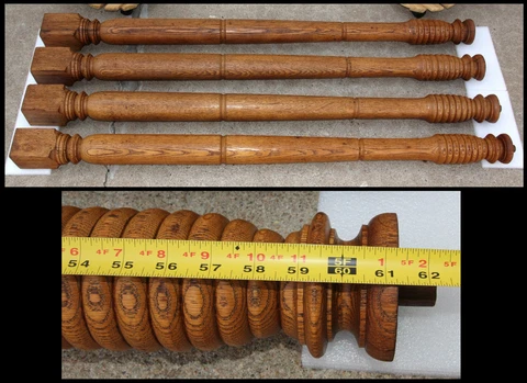 Set of 4 Antique Solid Oak 61" Porch Posts Pillars Columns Colonnade Salvage Cover