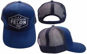 I'm Voting For The Felon 2024 Trump Navy Blue Mesh Embroidered Baseball Cap Hat - Picture 1 of 6