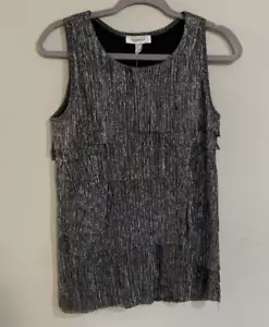 NWT Dressbarn Sleeveless Metallic Fringe Top Women’s Size Small Lined - Picture 1 of 9