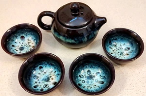 Ceramic Kung Fu Tea Set Jun Kiln Tea Cup 1 3/8 tall X 2 5/8 wide/pot 2.75 tall - Picture 1 of 8