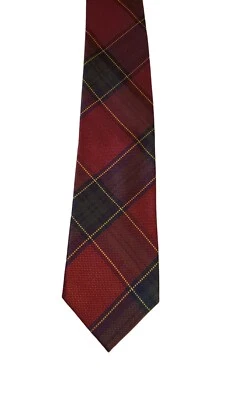 Corbata a Cuadros Lands End De Colección Roja Verde Amarilla a Cuadros 100% Seda Preppy Business Foto 1 de 4