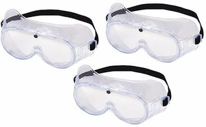 3 Pack SAFETY GOGGLES VENTED SOFT SIDED ADJUSTABLE Worn over Most Eyeglasses - Picture 1 of 3