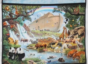 Natural Noah's Ark Panel Blue Water & Green Grass Print Kaufman SOLD SEPARATELY - Picture 1 of 4