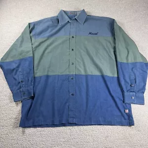 Camicia Mecca ricamata bicolore manica lunga blu verde uomo taglia XXL - Foto 1 di 8