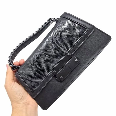 NUEVO Bolso de Mano Convertible Nicole Miller Negro Imitación Cuero Mango de Cadena y Correa Foto 1 de 4