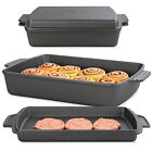 Lot45 Cast Iron Braiser Pan with Lid - 9 x 13 Dutch Oven Pan with Griddle Lid