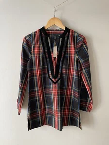 J Crew Tartan Tunic Size XXS 100% Cotton Red Black Plaid Smart Casual (35) - Picture 1 of 12