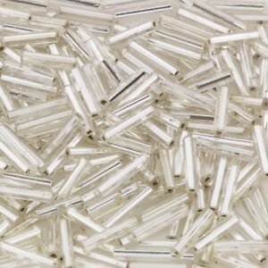 Vintage Czech Bugle Beads Straight Silver Lined Clear 9mm 15g 10404002