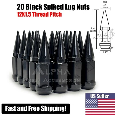 20Pc Black 12x1.5 Spiked Acorn Lug Nuts For Toyota Lexus Camry Corolla Matrix tC - Image 1 of 4