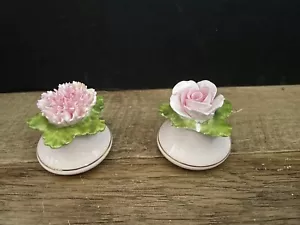 Salero y pimentero Denton Bone China vintage verde y rosa rosa y clavel - Imagen 1 de 3