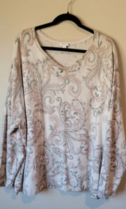 J Jill Size 4X Beige Paisley Cotton Blend Long Sleeve Light Pullover Sweater - Picture 1 of 8