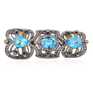 8.05ct Pear Cut Blue Topaz Knuckle Ring 2.3ct Diamond 925 Sterling Silver - Picture 1 of 6