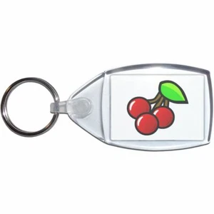 Fruit Machine Cherries Clear Plastic Key Ring (S, M or L) - Picture 1 of 8