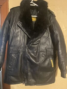 Piumino vintage og Double Goose Country Bomber nero in pelle da uomo taglia Med - Foto 1 di 11
