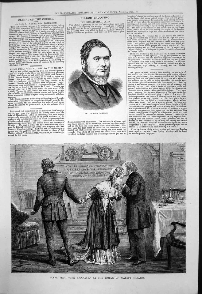 Antique Old Print Richard Johnson Scene Vicarage Prince Wales Theatre 1877 19th — 第 1/1 张图片