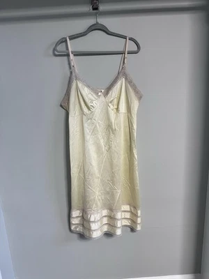 VINTAGE ADONNA Women Slip Union Made USA Nylon And Lace Shiny Vanilla  42 XL - Image 1 of 4